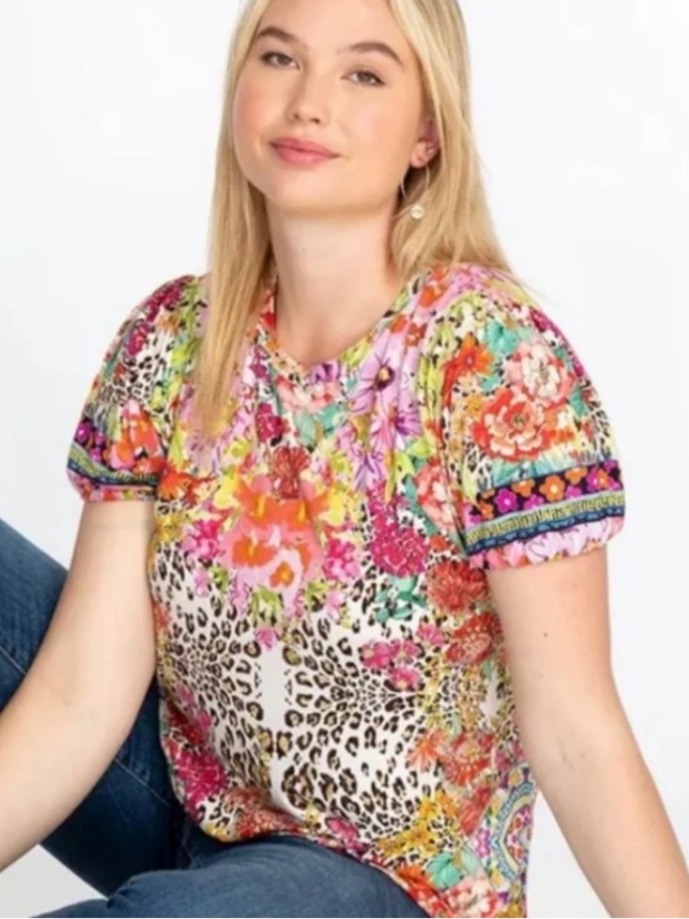 Johnny Was Puff Sleeve Tee in Wild Garden. Size XXL. EUC. - Picture 10 of 15